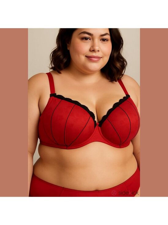 Cacique Other - Lane Bryant Cacique: Red w/  Black Lace Trim Jacquard Style Bra Size 42DD-NWOT